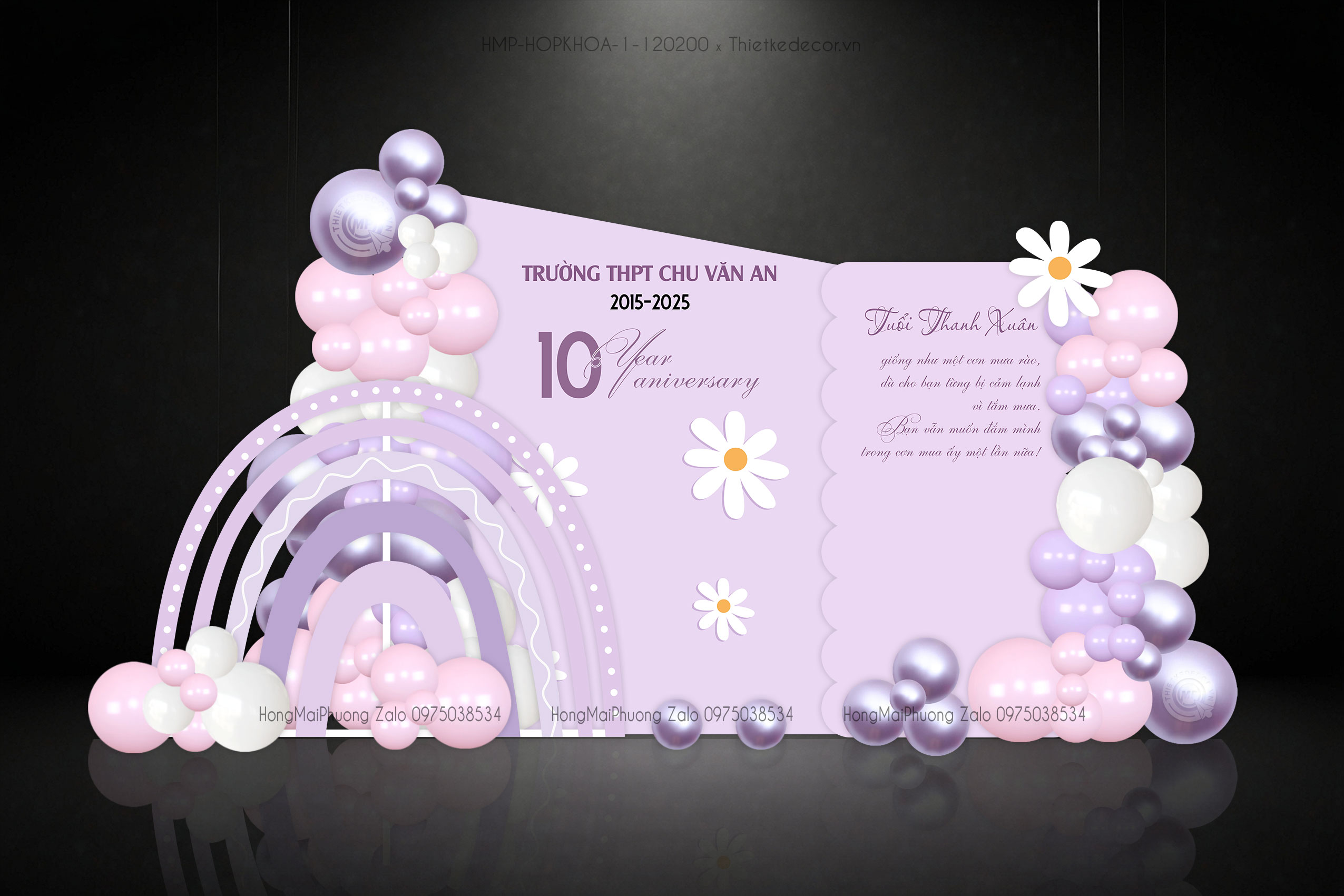 Backdrop họp khóa tone tím hoa cúc